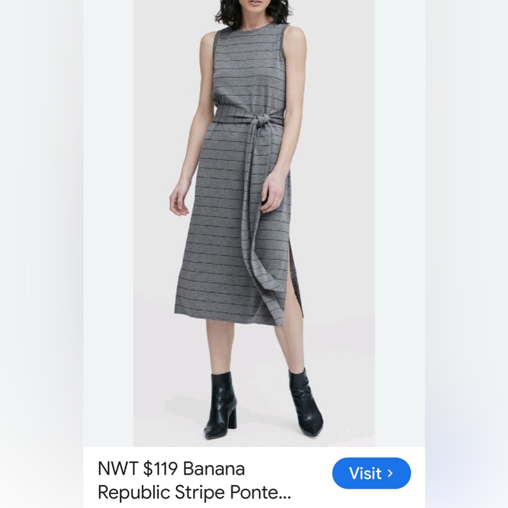Banana Republic Charcoal Striped Midi Dress